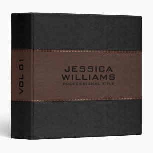 Brown & Black Vintage Leather With Stitches 3 Ring Binder