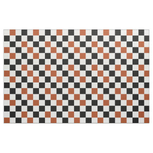 Brown Black White Checkered Pattern Design  Fabric