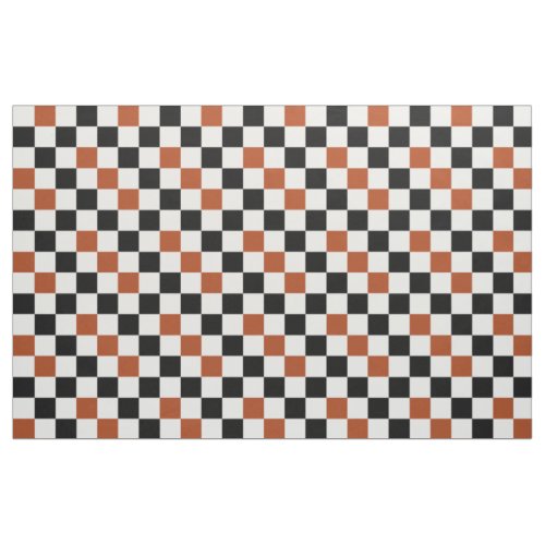 Brown Black White Checkered Pattern Design  Fabric
