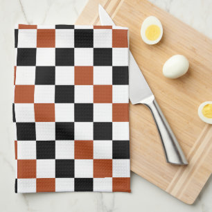 Brown Black White Checkered Pattern Design Kitchen Towel