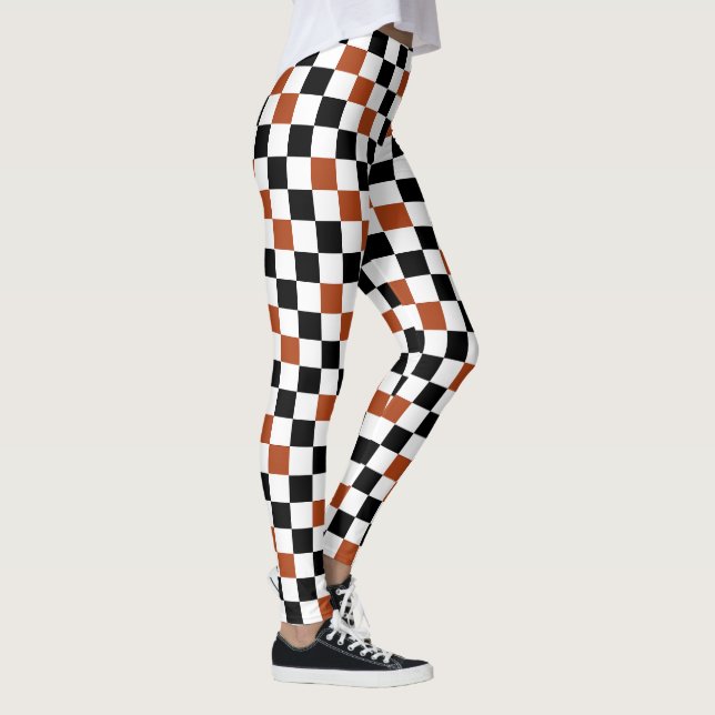 Brown Black White Checkered Pattern Design  Leggings (Right)