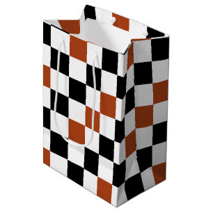 Brown Black White Checkered Pattern Design  Medium Gift Bag