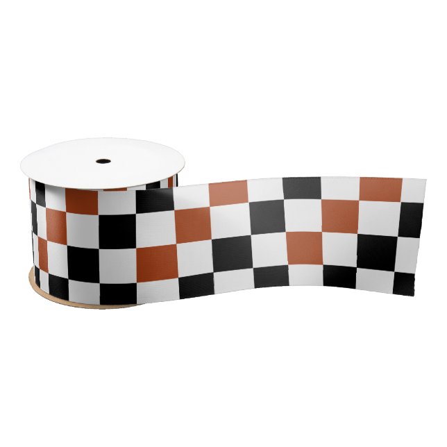 Brown Black White Checkered Pattern Design  Satin Ribbon (Spool)