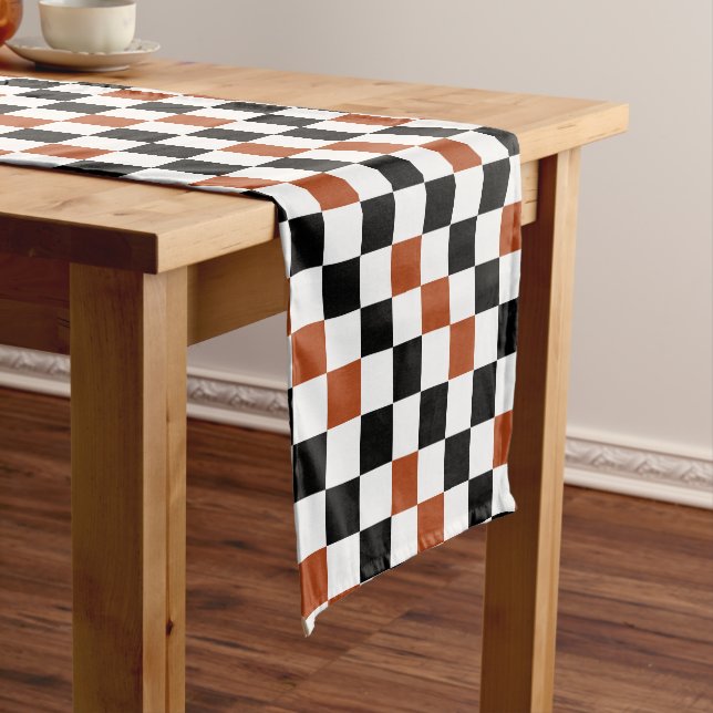 Brown Black White Checkered Pattern Design  Short Table Runner (In Situ)