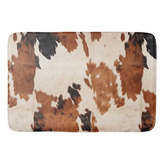 Brown Black White Cowhide Bath Mat (Front)