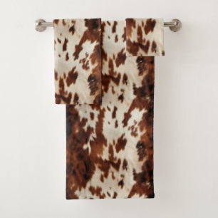 Brown Black White Cowhide Bath Towel Set
