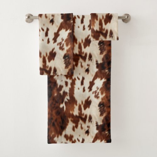 Brown Black White Cowhide Bath Towel Set