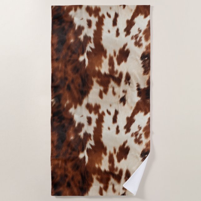 Brown Black White Cowhide Beach Towel (Front)