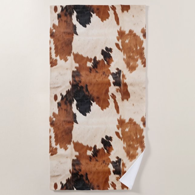 Brown Black White Cowhide Beach Towel (Front)