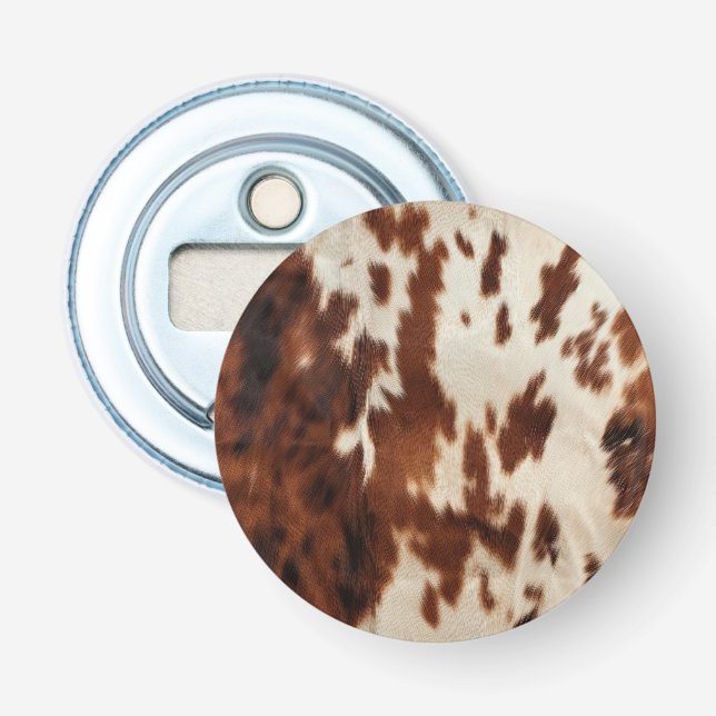 Brown Black White Cowhide Bottle Opener (Front)