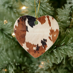 Brown Black White Cowhide Ceramic Ornament