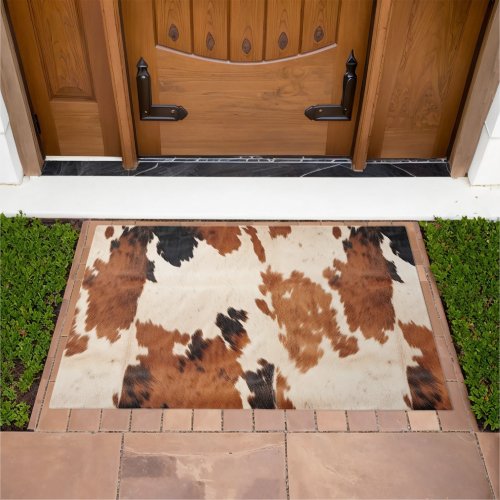 Brown Black White Cowhide Doormat