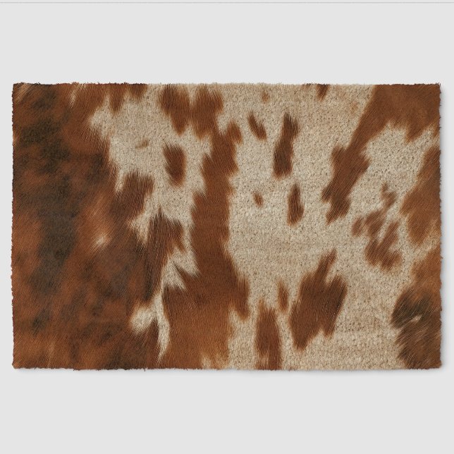 Brown Black White Cowhide Fiber Doormat (Front)