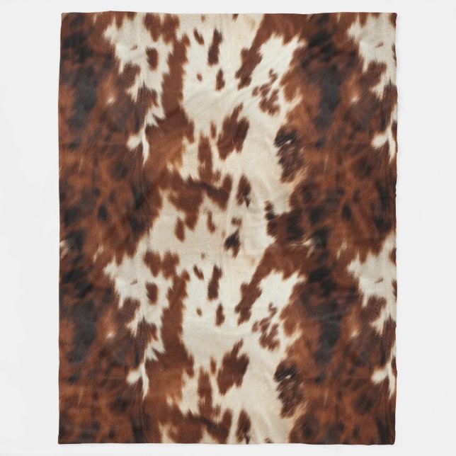 Brown Black White Cowhide Fleece Blanket (Front)