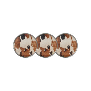 Brown Black White Cowhide Golf Ball Marker