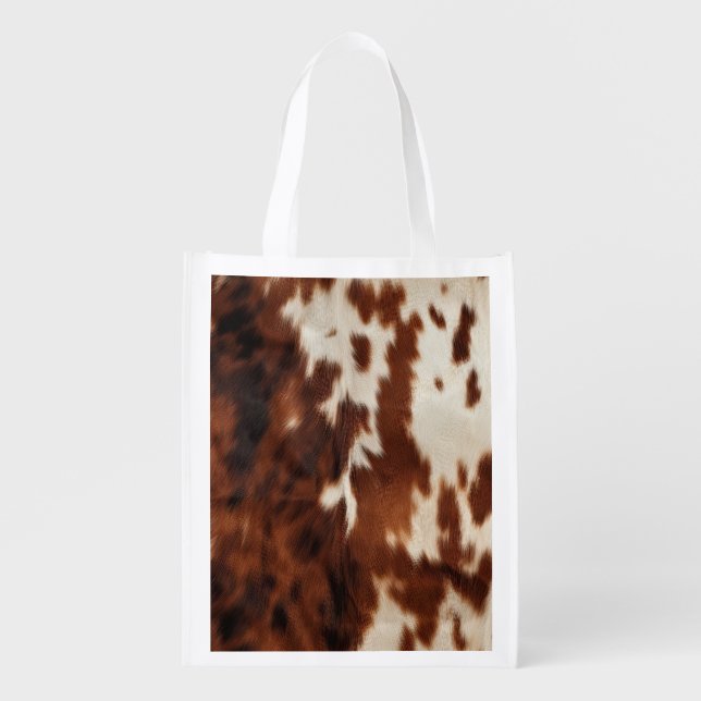 Brown Black White Cowhide Grocery Bag (Front)