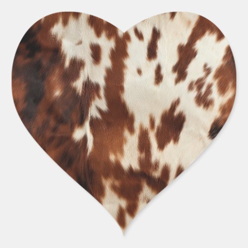 Brown Black White Cowhide Heart Sticker