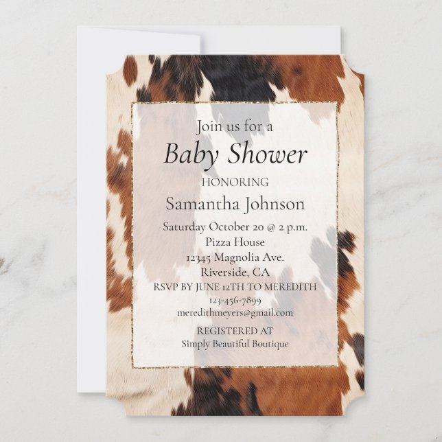 Brown Black White Cowhide  Invitation (Front)