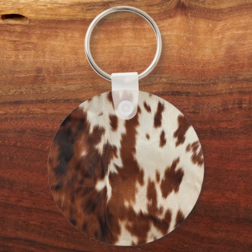 Brown Black White Cowhide Keychain