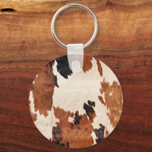 Brown Black White Cowhide Keychain