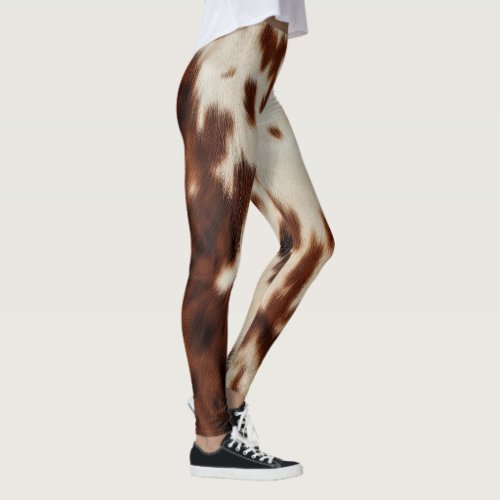 Brown Black White Cowhide Leggings