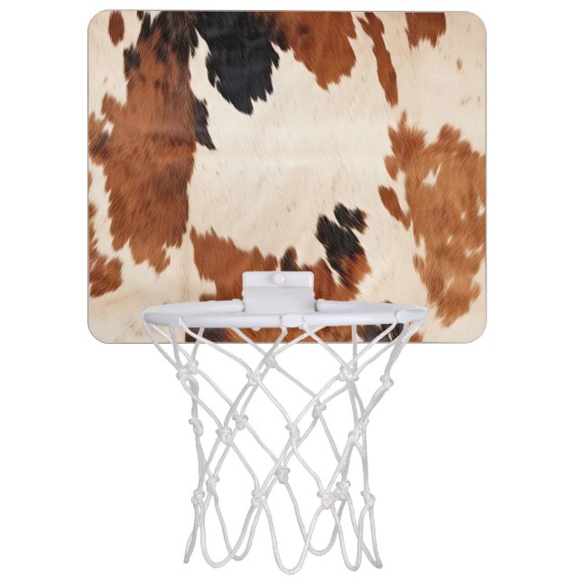 Brown Black White Cowhide Mini Basketball Hoop (Front)