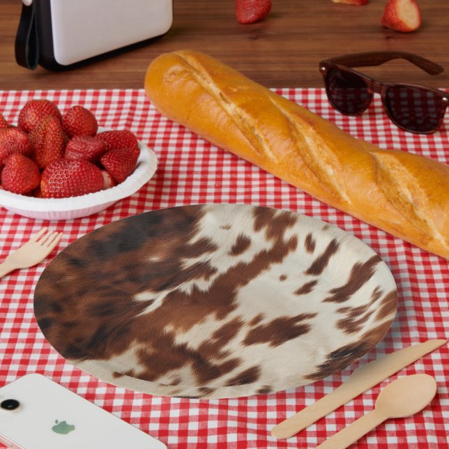 Brown Black White Cowhide Paper Plates (Picnic)
