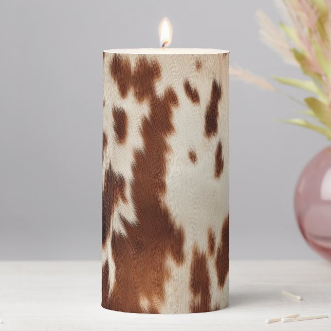 Brown Black White Cowhide Pillar Candle (In Situ)