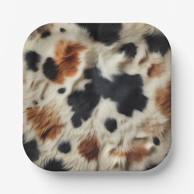Brown Black White Cowhide Print Country Western Paper Plates (Front)