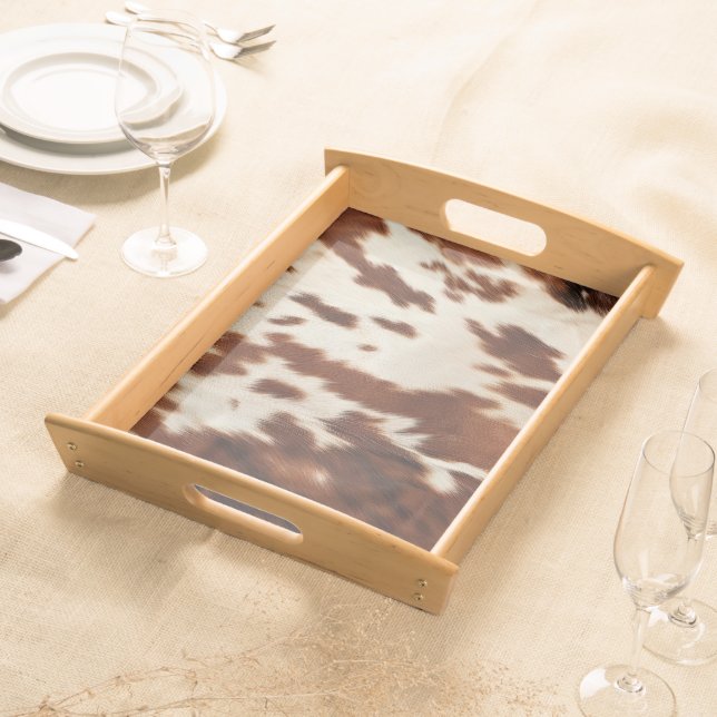 Brown Black White Cowhide Serving Tray (Front)
