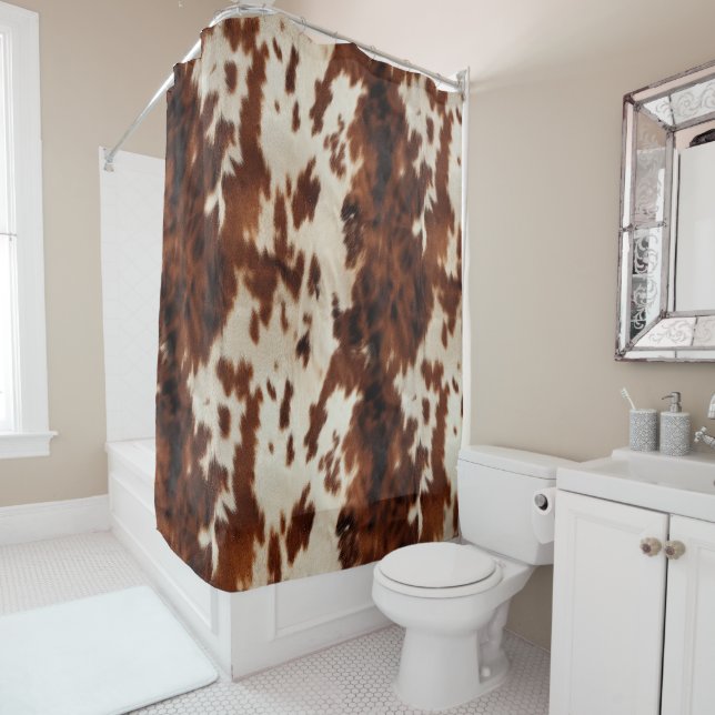 Brown Black White Cowhide Shower Curtain (In Situ)