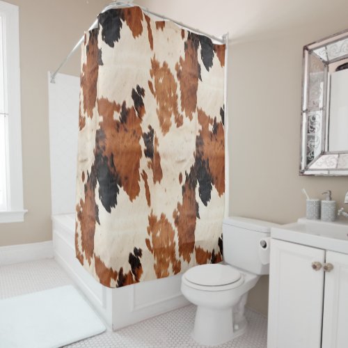 Brown Black White Cowhide Shower Curtain