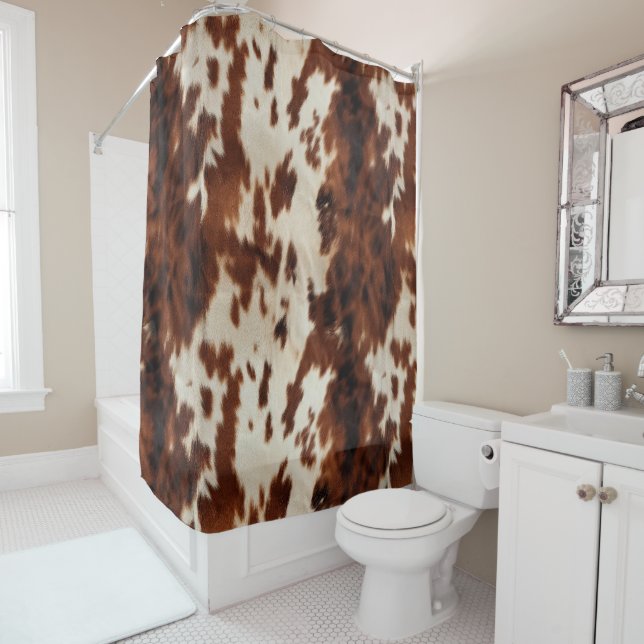 Brown Black White Cowhide Shower Curtain (In Situ)