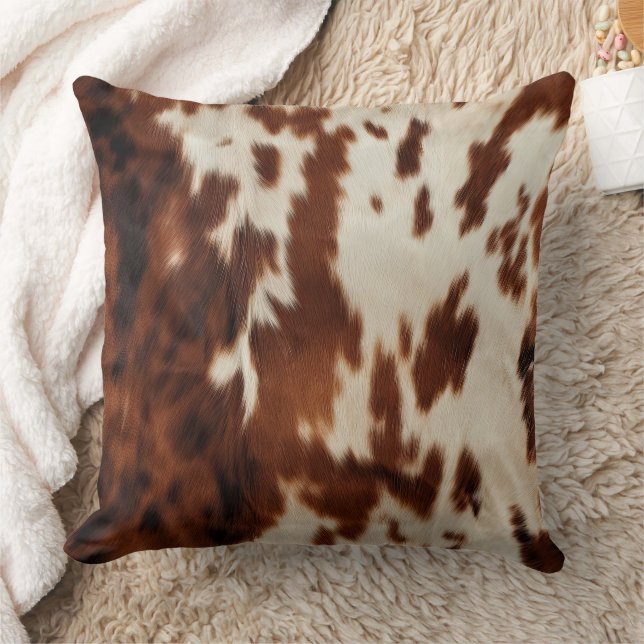 Brown Black White Cowhide Throw Pillow (Blanket)