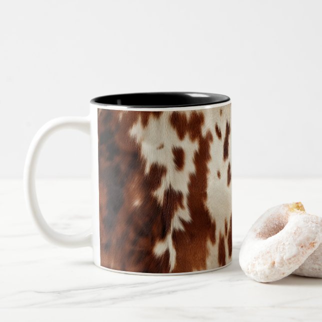 Brown Black White Cowhide Two-Tone Coffee Mug (With Donut)