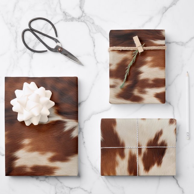 Brown Black White Cowhide Wrapping Paper Sheets (Front)