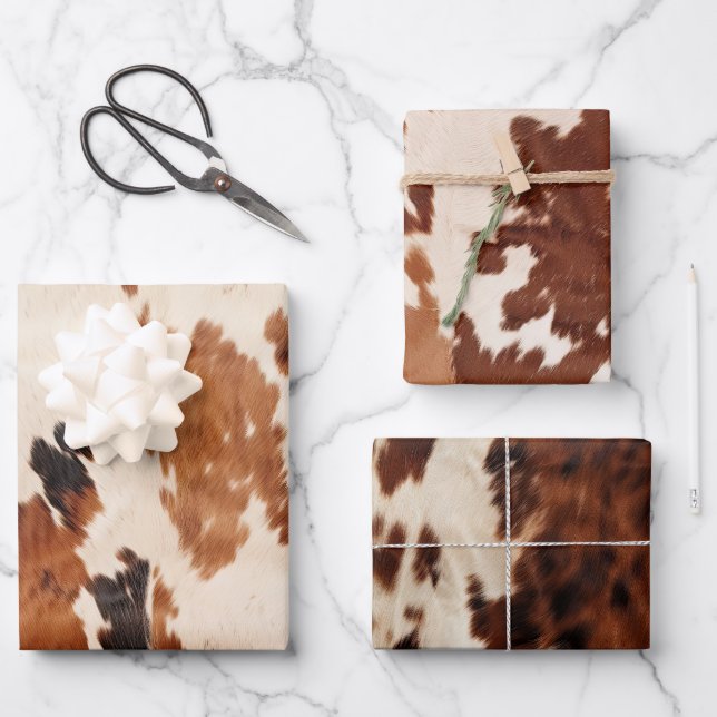 Brown Black White Cowhide Wrapping Paper Sheets (Front)