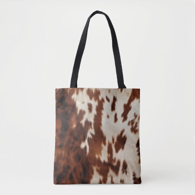 Brown Black White Cream Cowhide Tote Bag (Front)