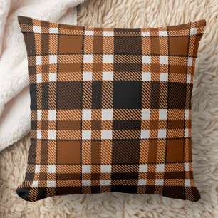 Brown Black White Flannel Tartan Pattern Design Throw Pillow