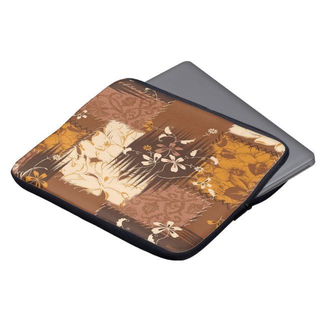 brown black white  flowers  laptop sleeve (Front Top)