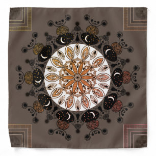 brown & black & white mandala pattern bandana
