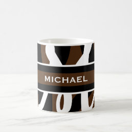 Brown Black White Monogram Personalized Coffee Mug