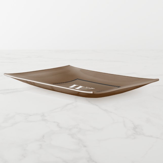 Brown Black White Monogram Trinket Tray (Angled)