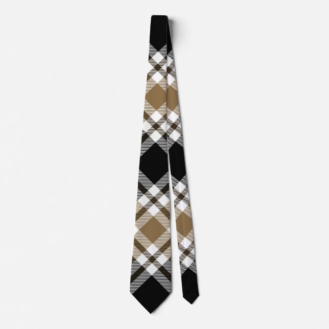 Brown, Black, White Tartan Plaid Pattern Neck Tie (Front)