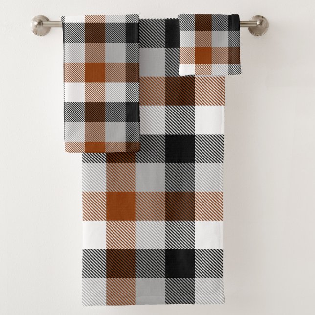 Brown Black White Twill Gingham Design  Bath Towel Set (Creator Uploaded)