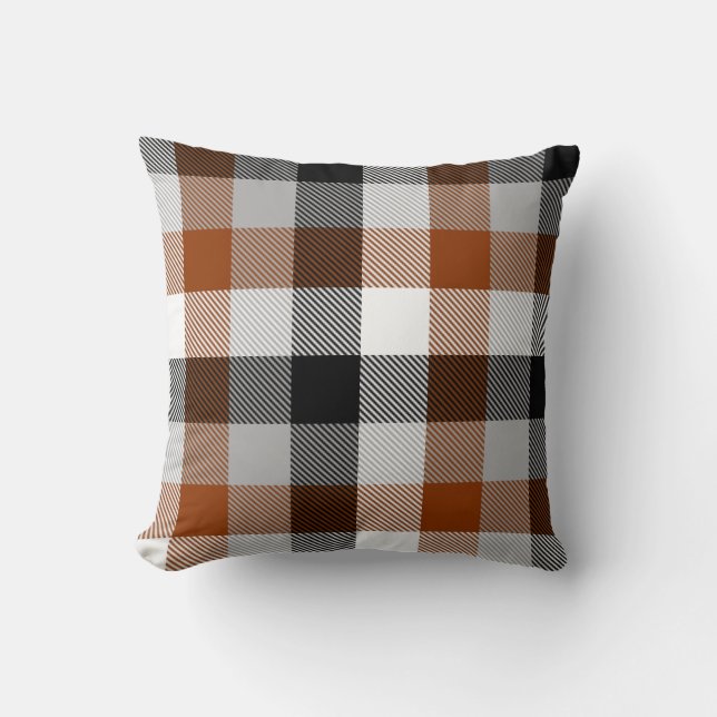 Brown Black White Twill Gingham Design  Throw Pillow (Front)