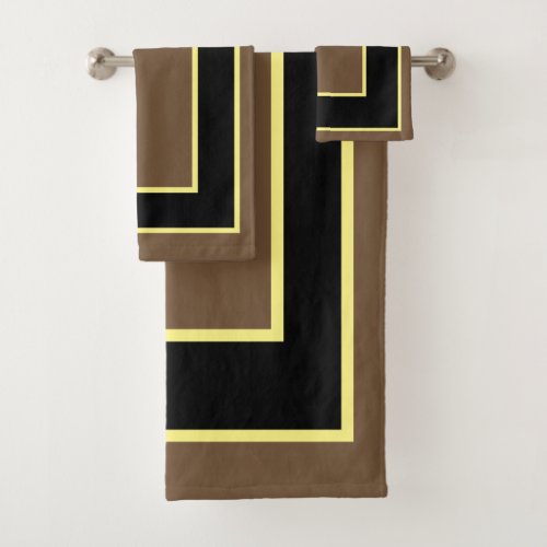 Brown Black Yellow Block Pattern Bath Towel Set