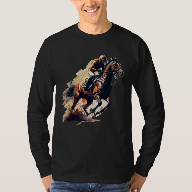 Brown Blaze  Horse and Jockey Racing T-Shirt (Front)