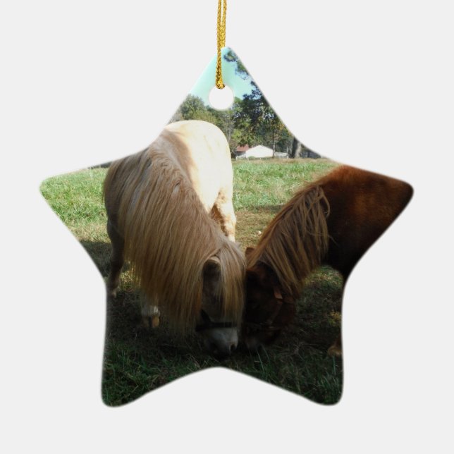 Brown Blond," Miniature Horses"Two Little Ponies Ceramic Ornament (Front)