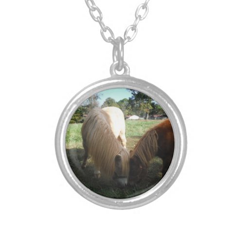 Brown Blond Miniature HorsesTwo Little Ponies Silver Plated Necklace